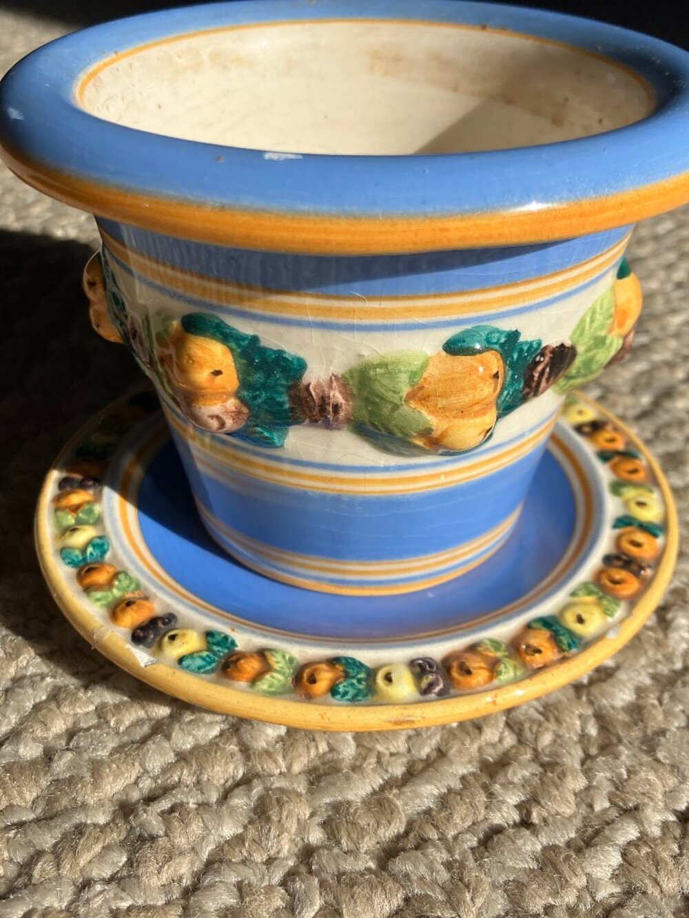 Vintage Erphila Italy Flower Pot Mid Century Modern Citrus Blue Fruit Numbered